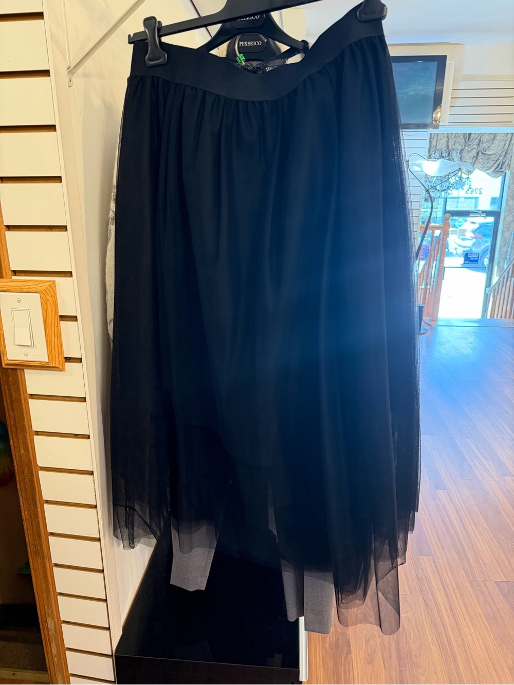 NWT Peserico Classic Black Tulle Midi Skirt sz 52 XL